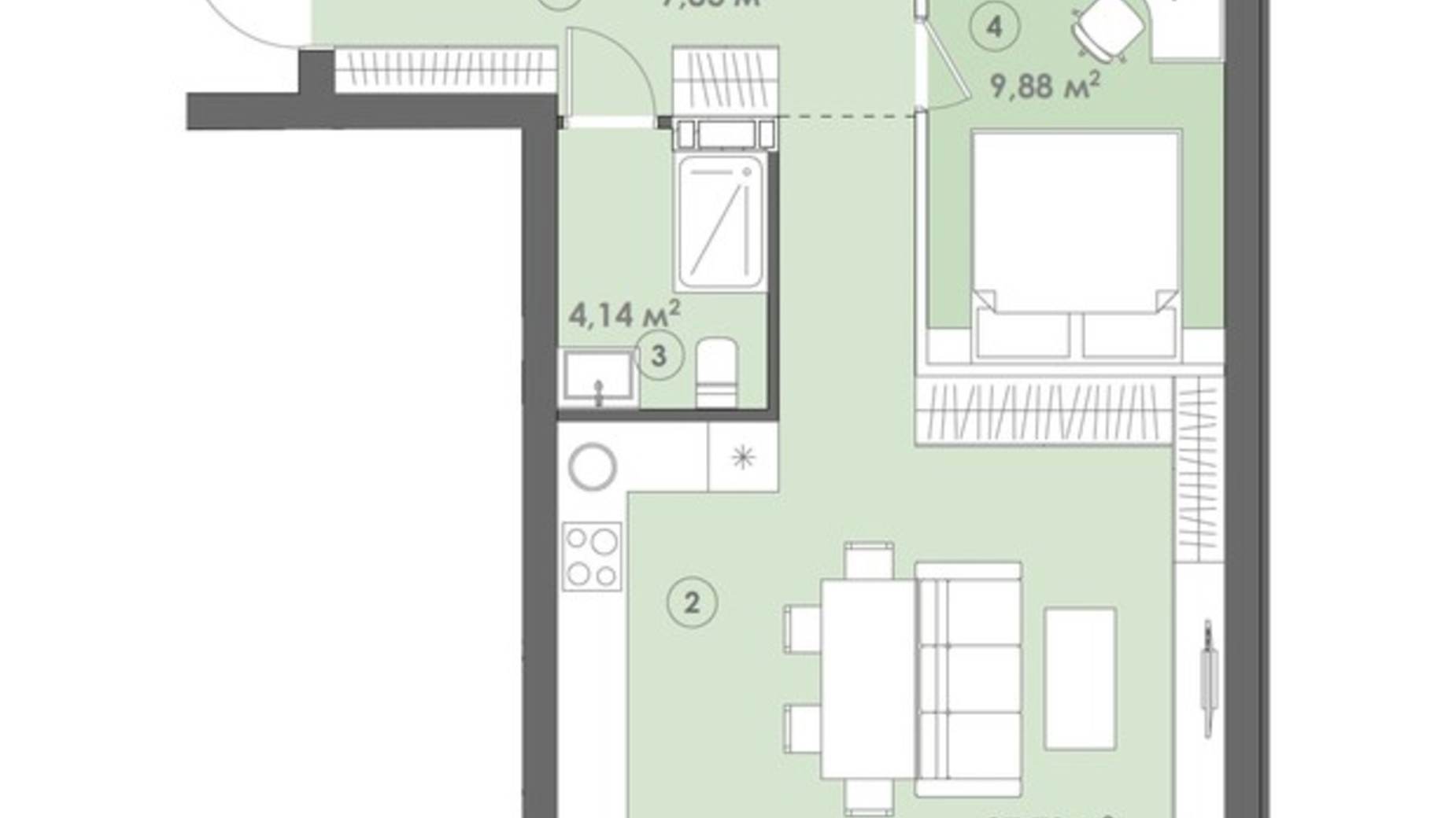 Планировка 2-комнатной квартиры в ЖК Smart Residence 50.33 м², фото 694342