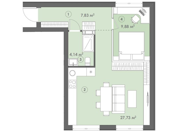 ЖК Smart Residence: планування 2-кімнатної квартири 50.33 м²