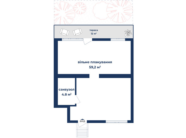 КБ Liverpool House: планування 1-кімнатної квартири 64 м²