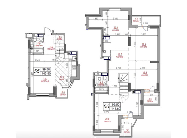 ЖК West House: планировка 5-комнатной квартиры 143.8 м²