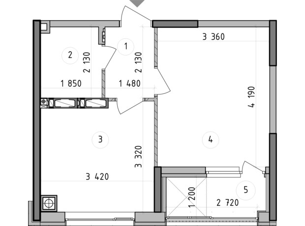 ЖК Оптимісто: планування 1-кімнатної квартири 35.4 м²