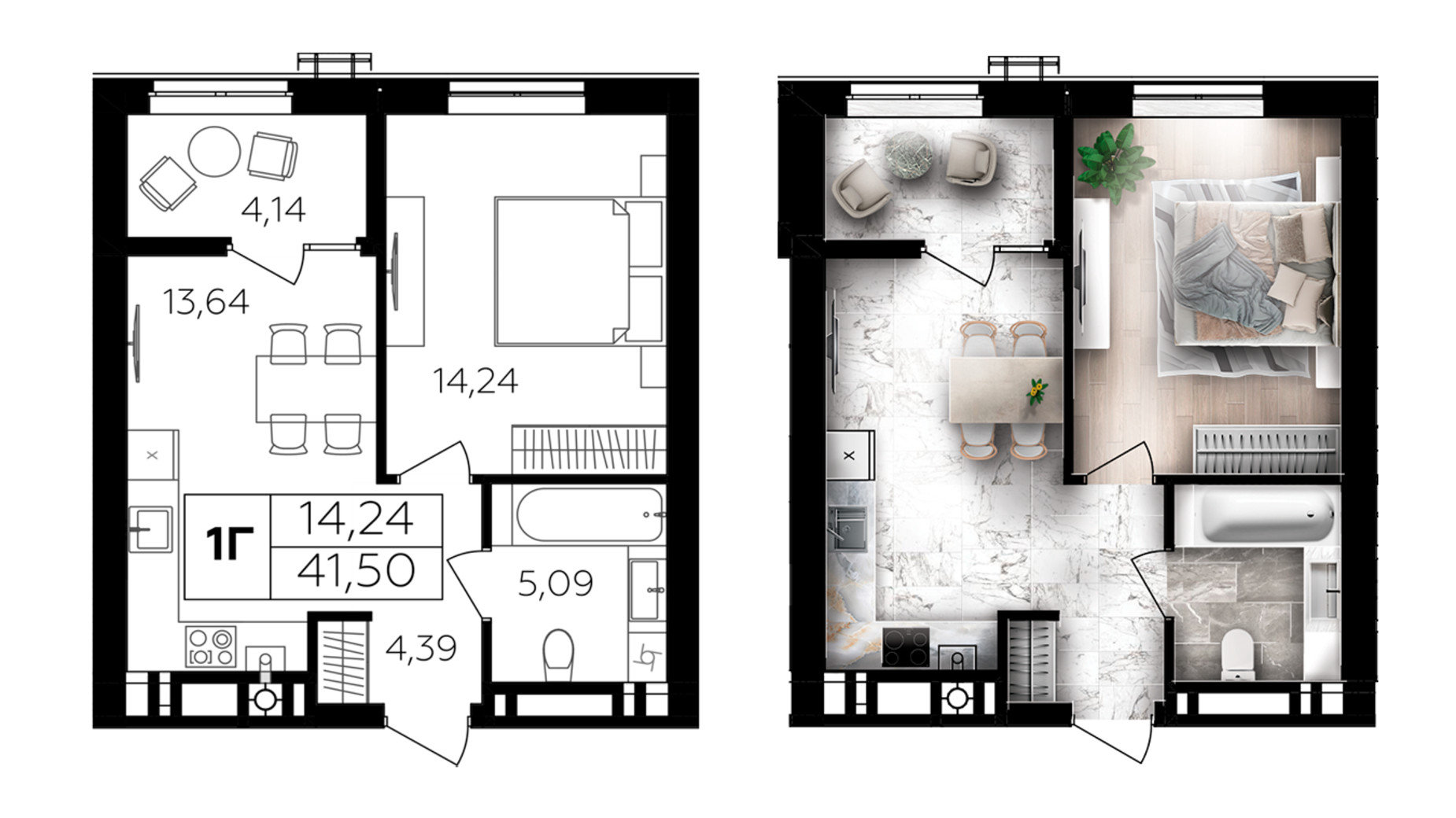 Планировка 1-комнатной квартиры в ЖК Семейный Comfort 2 41.5 м², фото 696011