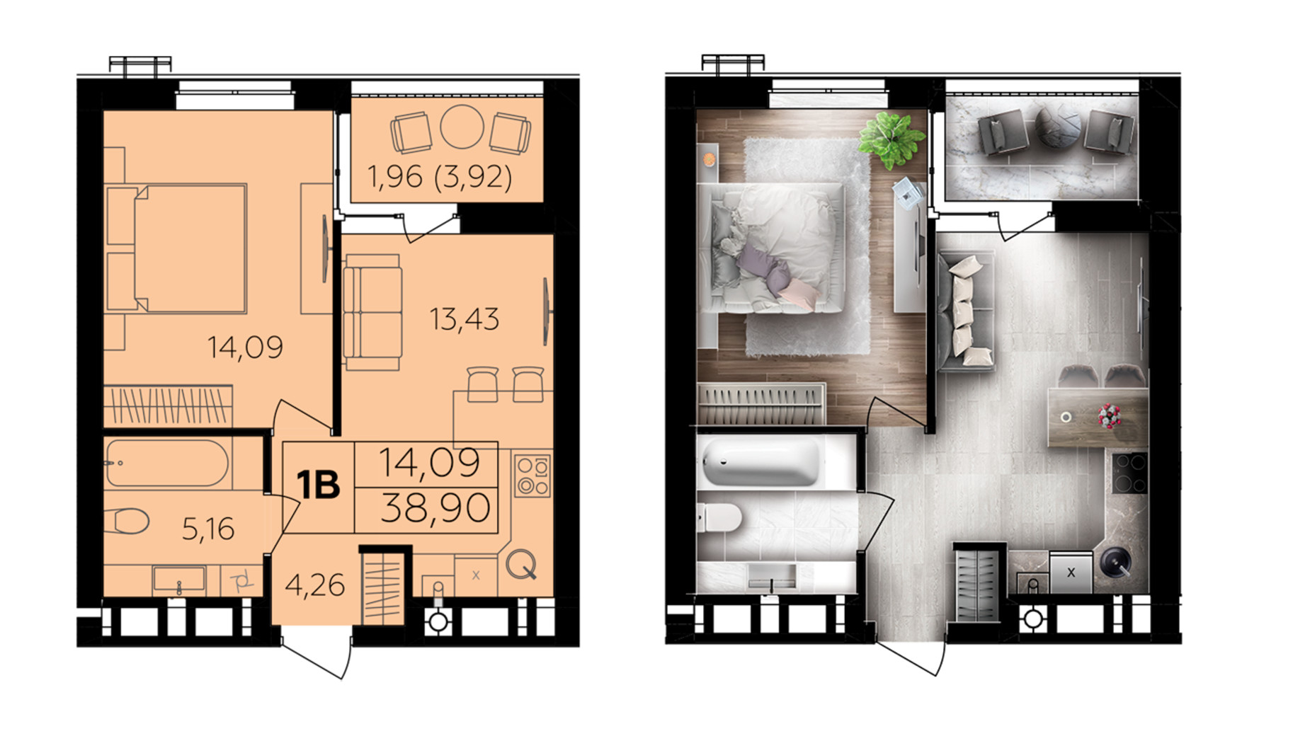 Планировка 1-комнатной квартиры в ЖК Семейный Comfort 2 38.9 м², фото 696019