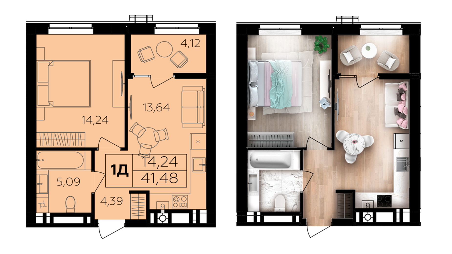 Планировка 1-комнатной квартиры в ЖК Семейный Comfort 2 41.48 м², фото 696027