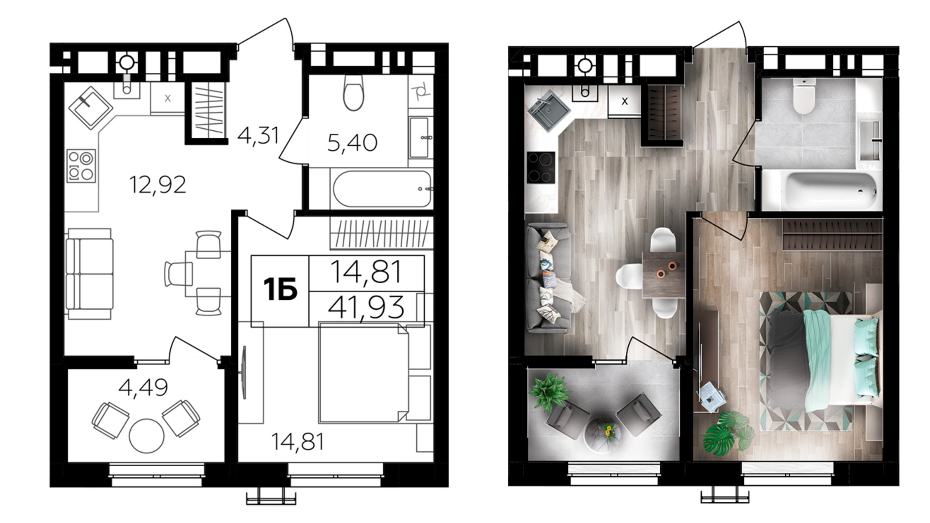 Планировка 1-комнатной квартиры в ЖК Семейный Comfort 2 41.93 м², фото 696031