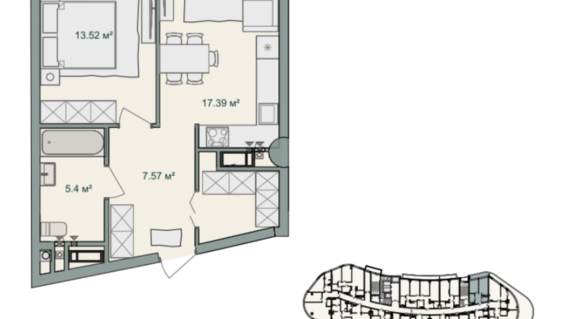 Планировка 1-комнатной квартиры в ЖК Delrey 50.33 м², фото 696102