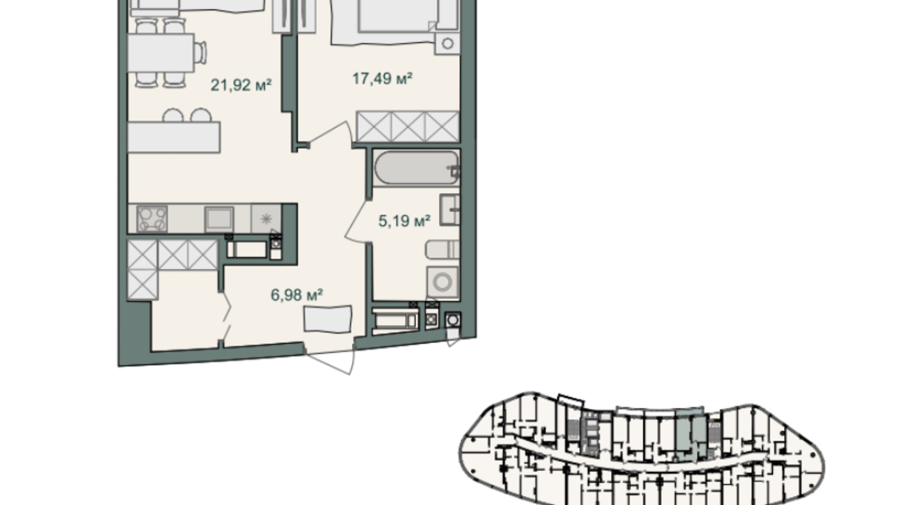 Планировка 1-комнатной квартиры в ЖК Delrey 59.19 м², фото 696106