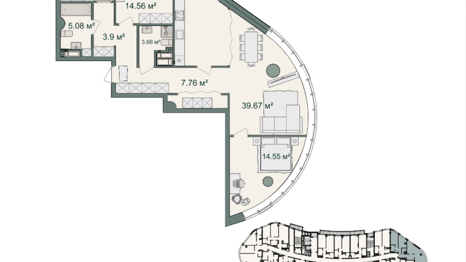 Планировка 3-комнатной квартиры в ЖК Delrey 114.14 м², фото 696121
