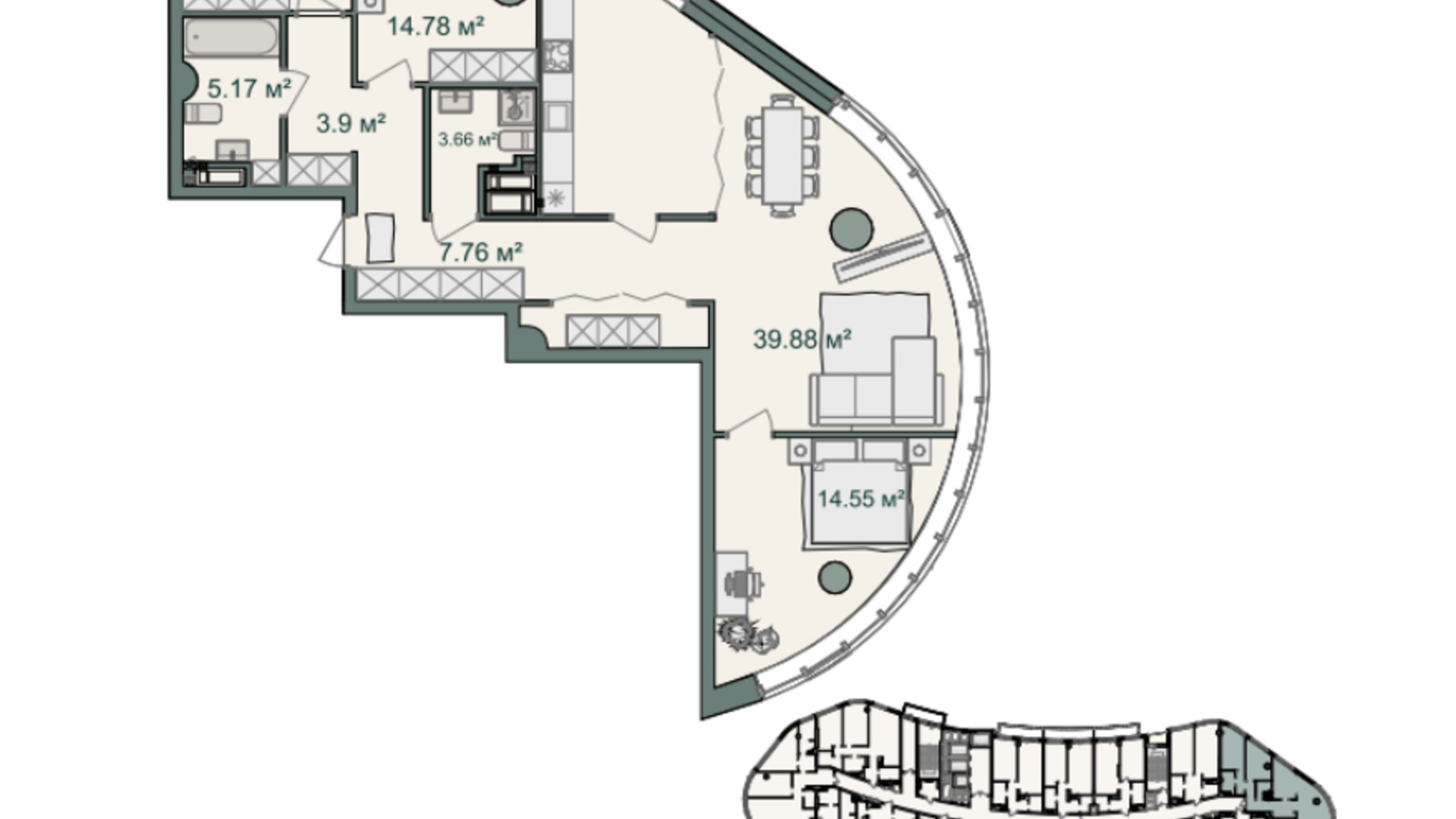 Планировка 3-комнатной квартиры в ЖК Delrey 114.82 м², фото 696122