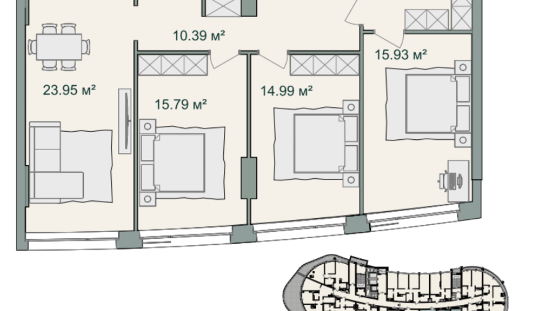 Планування 3-кімнатної квартири в ЖК Delrey 112.81 м², фото 696125