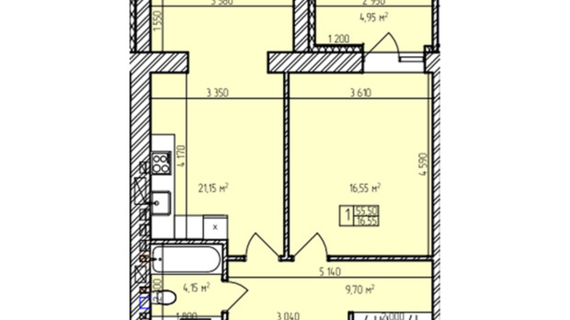 Планування 1-кімнатної квартири в ЖК Автобіографія Парк 55.5 м², фото 696138