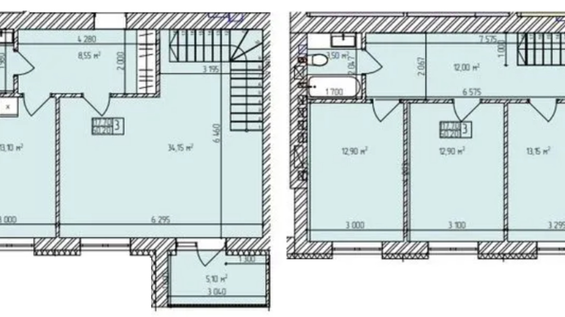 Планировка много­уровневой квартиры в ЖК Автобиография Парк 117.7 м², фото 696141