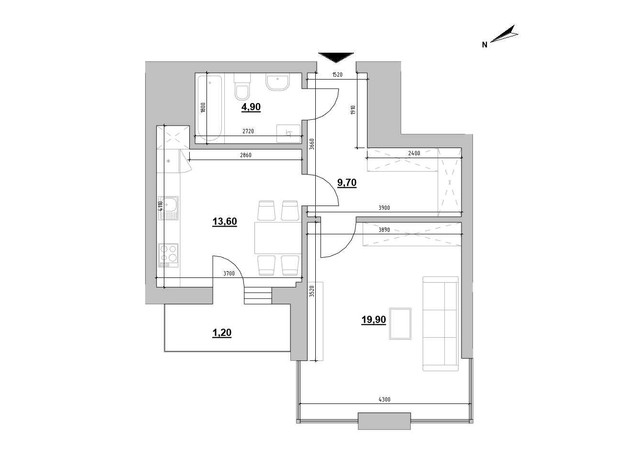 ЖК Велика Британія: планировка 1-комнатной квартиры 49.3 м²