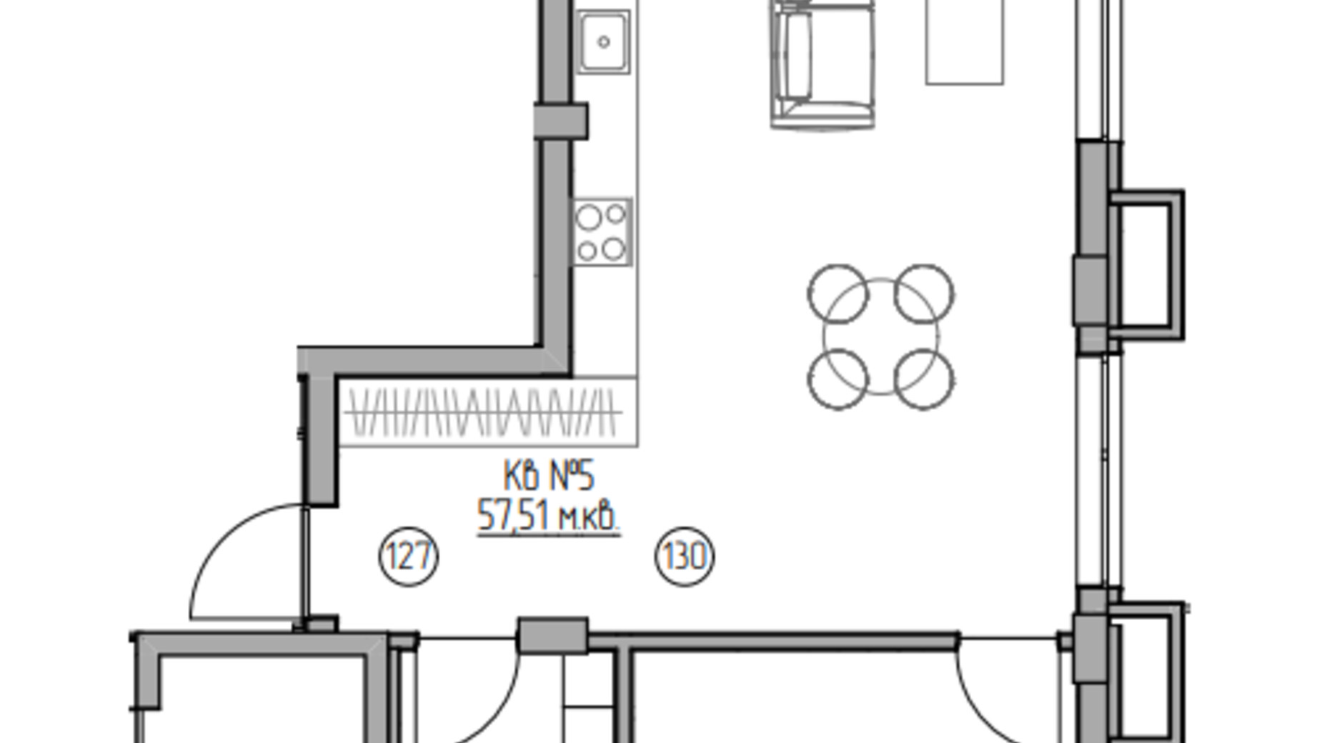 Планування 1-кімнатної квартири в ЖК Panorama 57.51 м², фото 696449