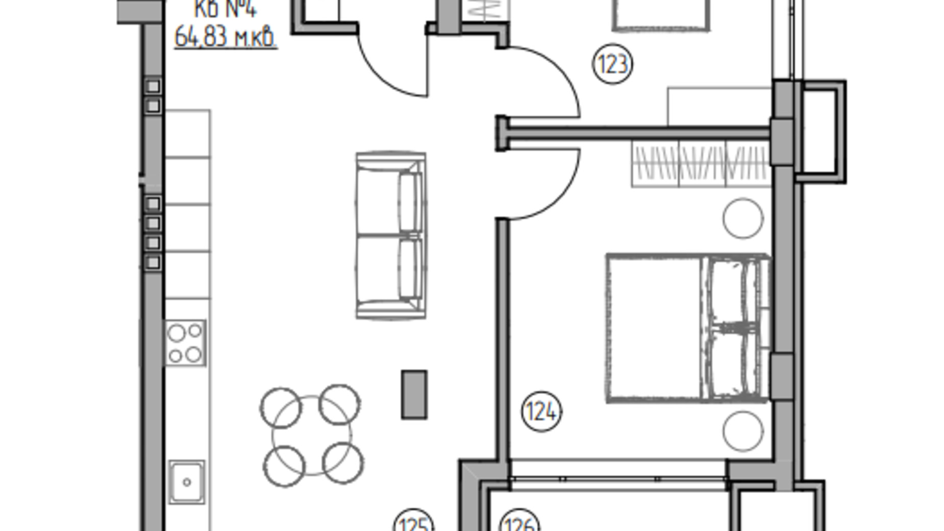 Планировка 2-комнатной квартиры в ЖК Panorama 64.83 м², фото 696466