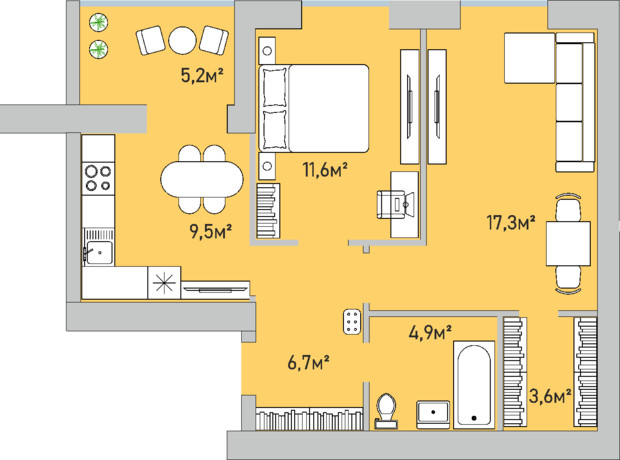 ЖК Park Estate: планування 2-кімнатної квартири 58.8 м²