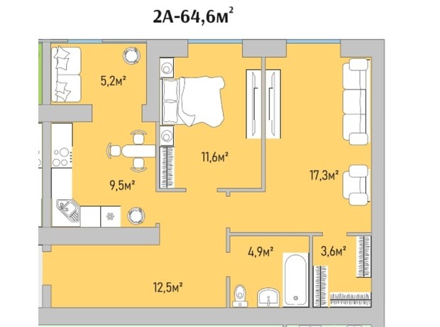 ЖК Park Estate: планування 2-кімнатної квартири 64.6 м²
