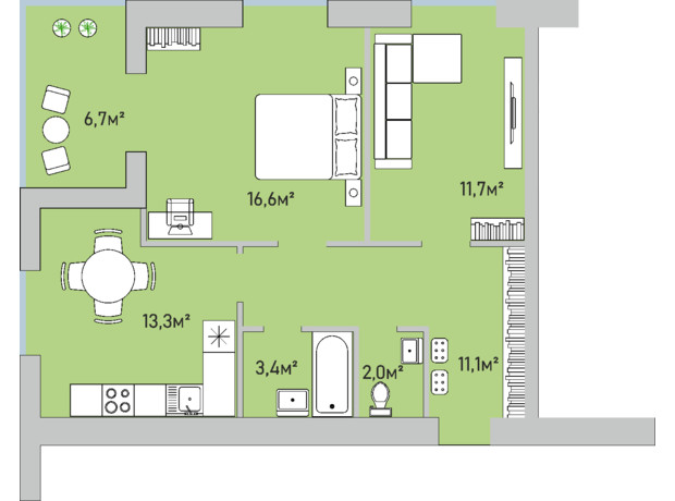 ЖК Park Estate: планування 2-кімнатної квартири 64.8 м²