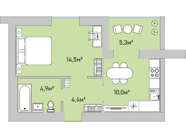 ЖК Park Estate: планування 1-кімнатної квартири 39.1 м²