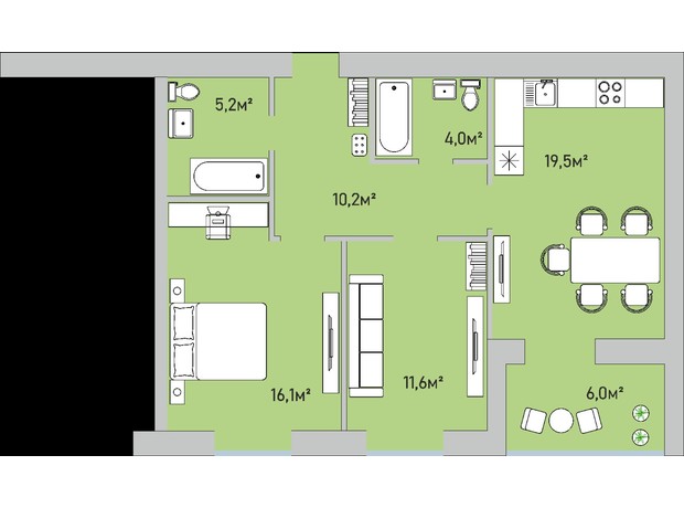 ЖК Park Estate: планування 2-кімнатної квартири 72.6 м²