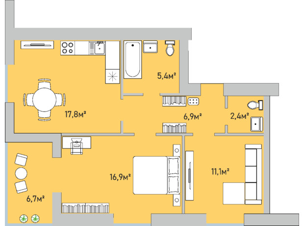 ЖК Park Estate: планування 2-кімнатної квартири 67.2 м²