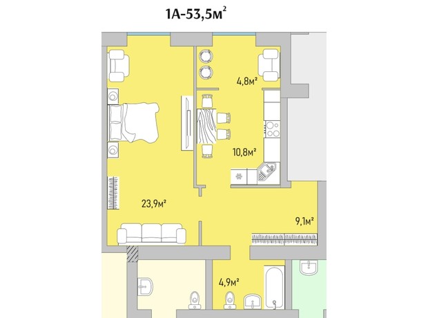 ЖК Park Estate: планування 1-кімнатної квартири 53.5 м²
