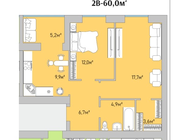 ЖК Park Estate: планировка 2-комнатной квартиры 60 м²