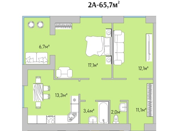 ЖК Park Estate: планування 2-кімнатної квартири 65.7 м²
