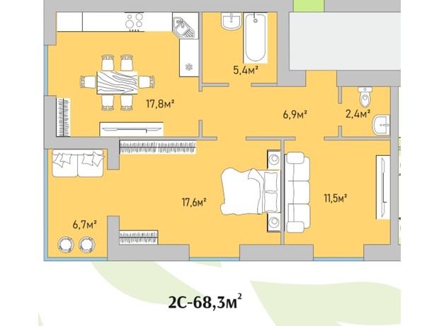 ЖК Park Estate: планировка 2-комнатной квартиры 68.3 м²