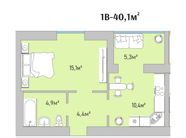 ЖК Park Estate: планировка 1-комнатной квартиры 40.1 м²