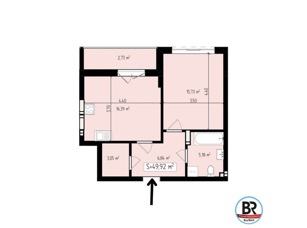ЖК Mala Praha: планировка 1-комнатной квартиры 49.9 м²