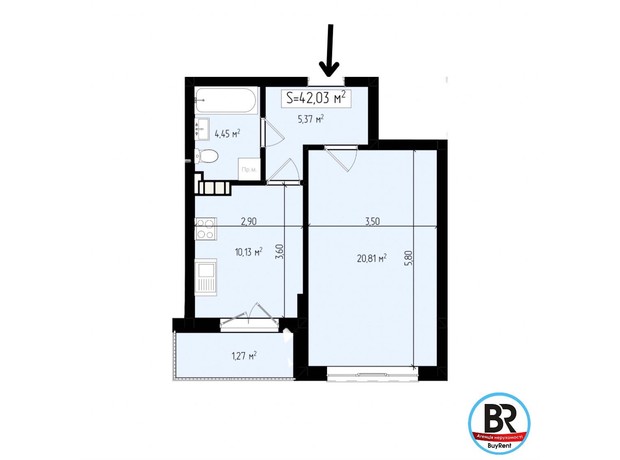 ЖК Mala Praha: планировка 1-комнатной квартиры 42 м²