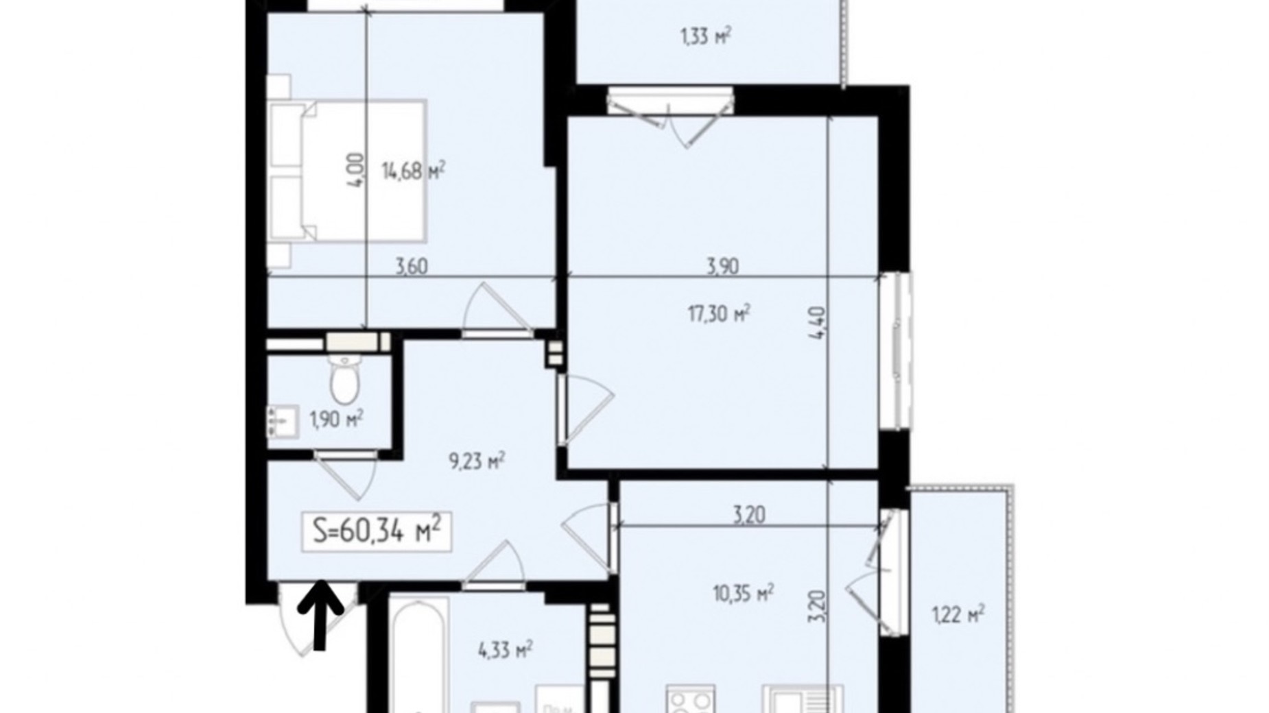 Планування 2-кімнатної квартири в ЖК Mala Praha 60 м², фото 697344