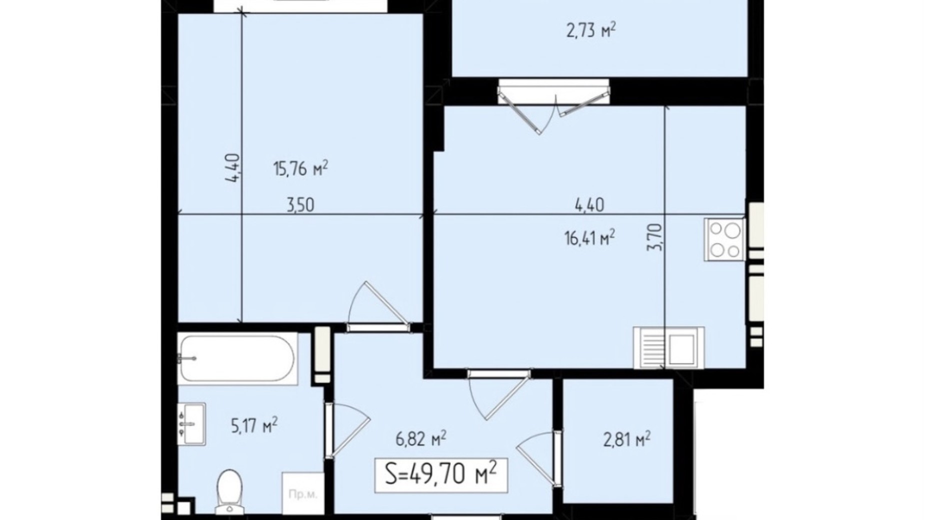 Планування 1-кімнатної квартири в ЖК Mala Praha 49.7 м², фото 697346