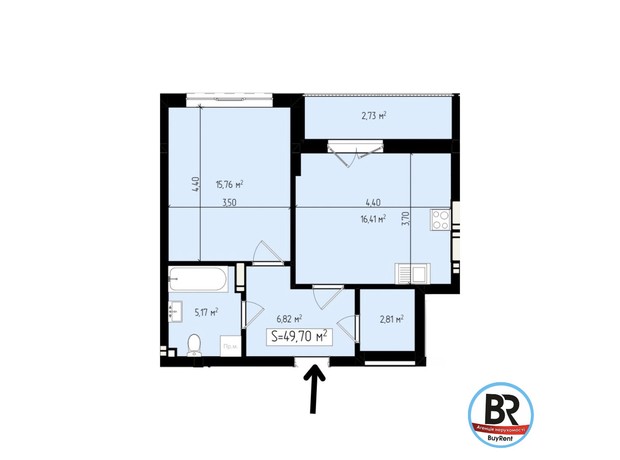 ЖК Mala Praha: планировка 1-комнатной квартиры 49.7 м²