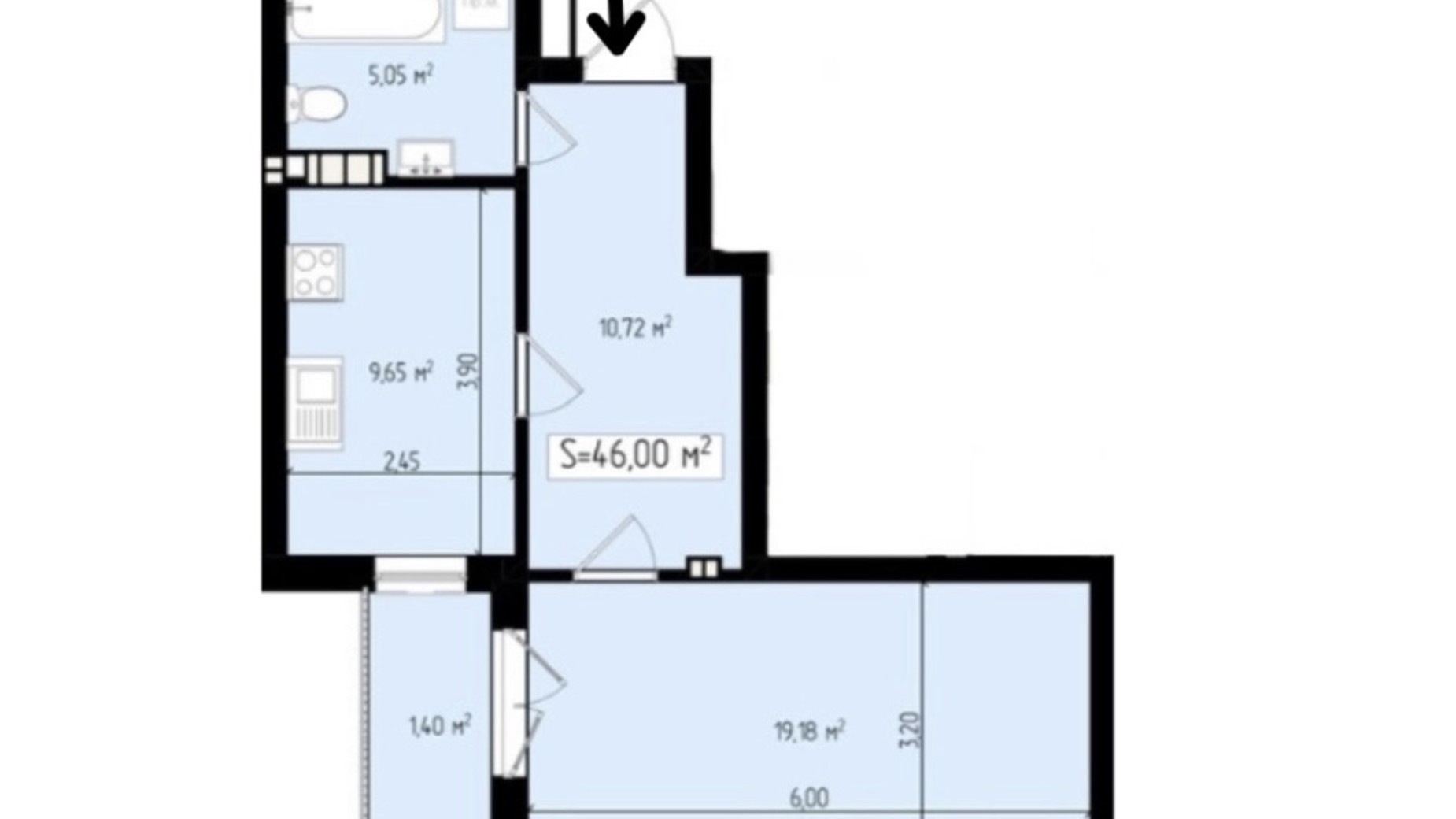 Планировка 1-комнатной квартиры в ЖК Mala Praha 46 м², фото 697347