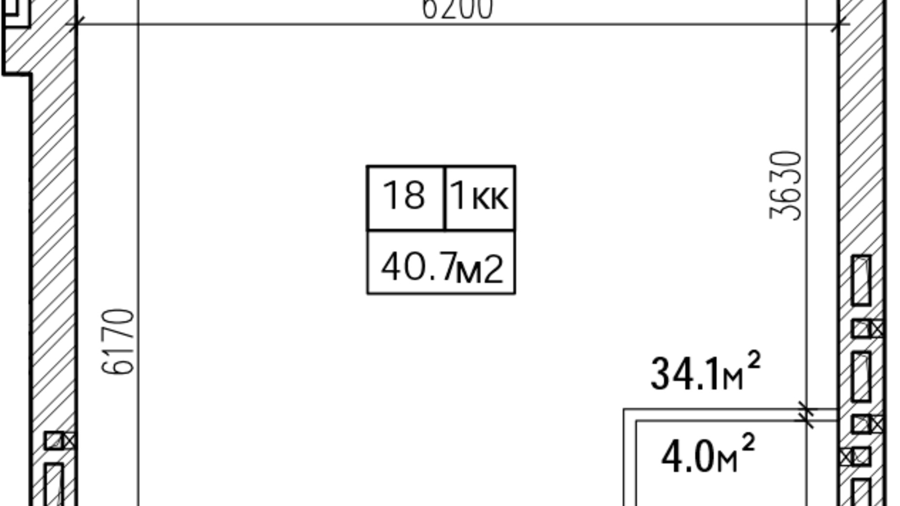 Планировка 1-комнатной квартиры в ЖК Promenade 40.7 м², фото 697519