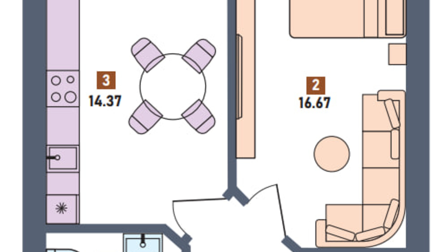 Планування 1-кімнатної квартири в ЖК Перший квартал 41.79 м², фото 697781