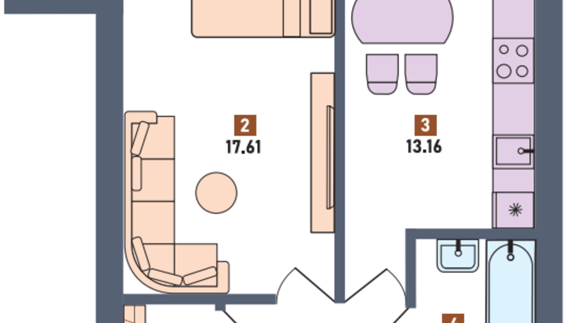 Планування 1-кімнатної квартири в ЖК Перший квартал 41.16 м², фото 697785