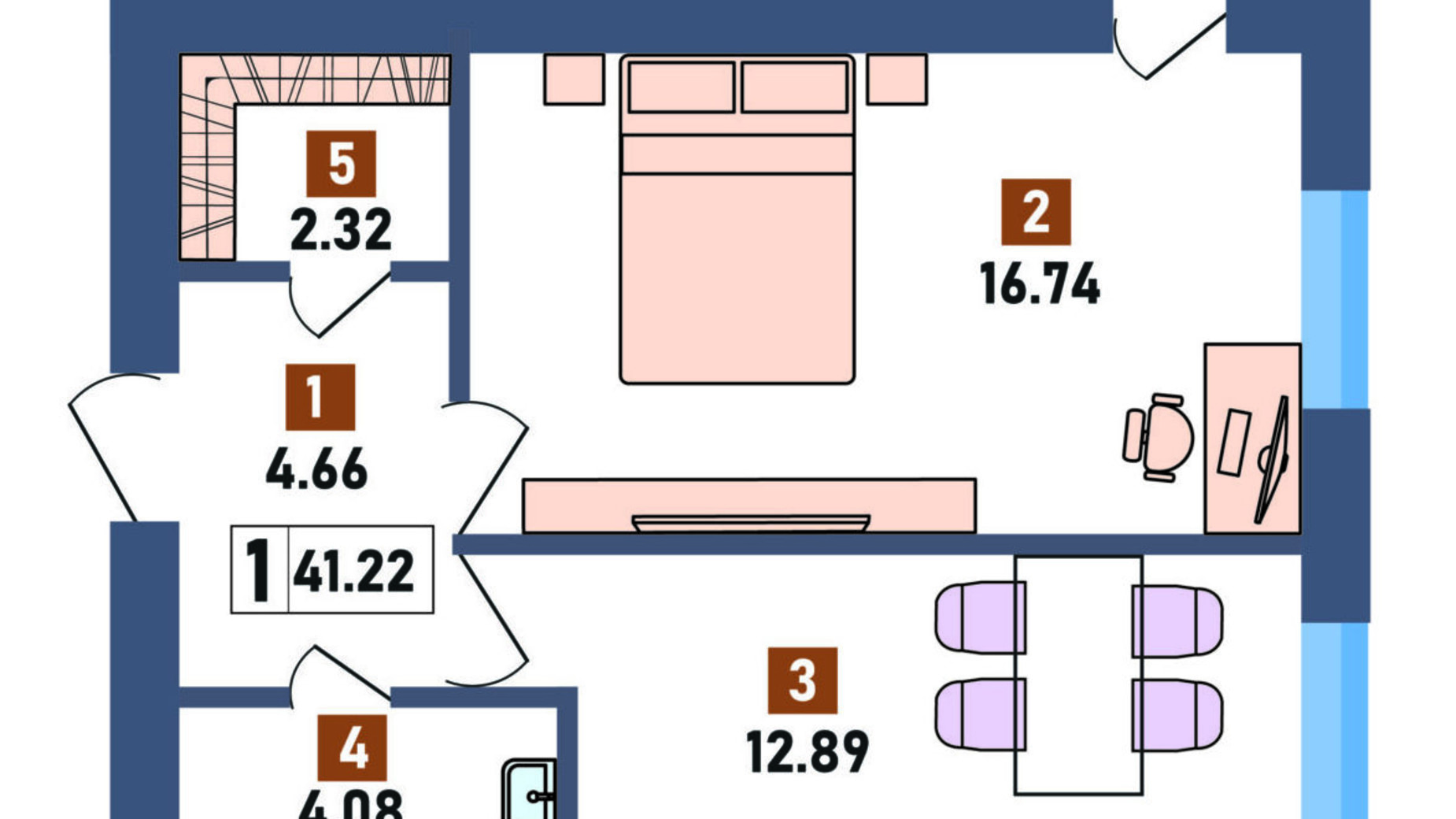 Планировка 1-комнатной квартиры в ЖК Первый квартал 41.22 м², фото 697794