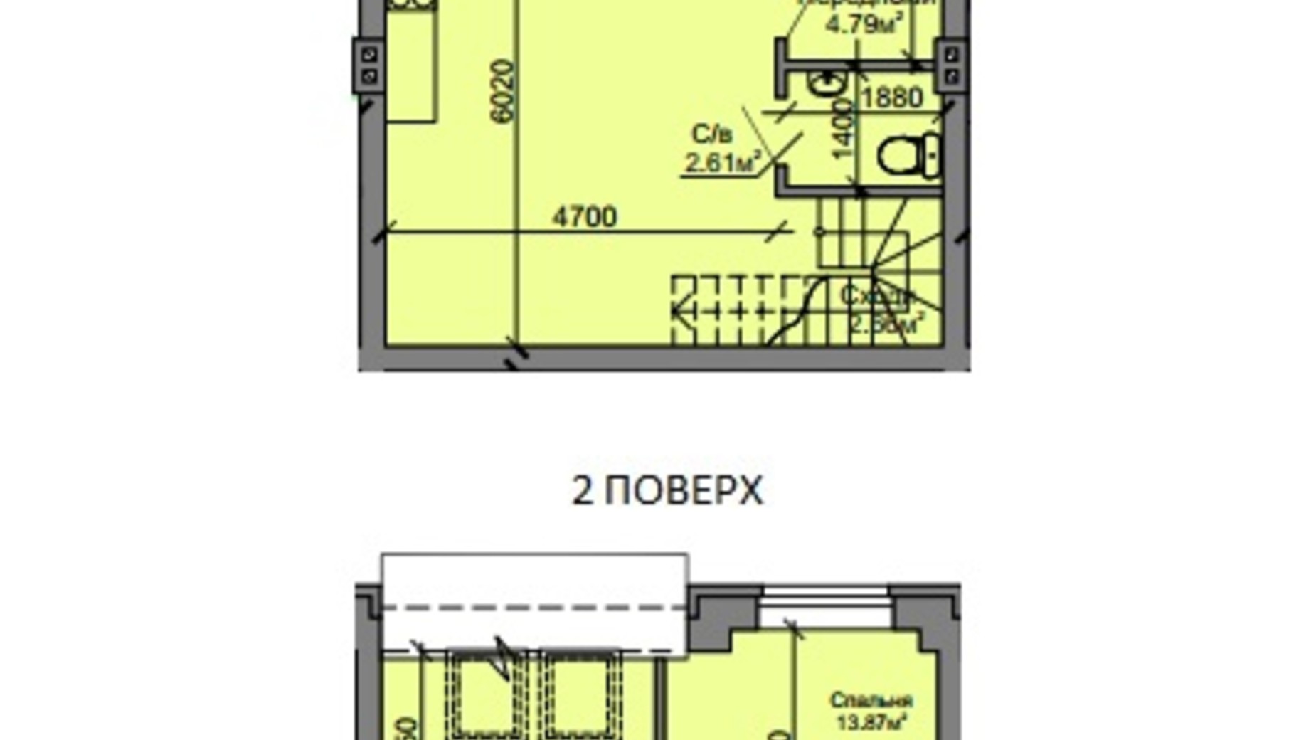 Планировка дуплекса в Таунхаус Вишневый 75 м², фото 69930