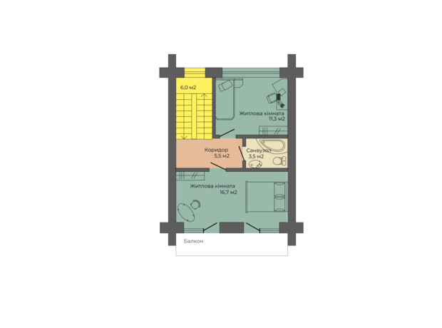 Таунхаус Premium Space: планування 2-кімнатної квартири 116.5 м²