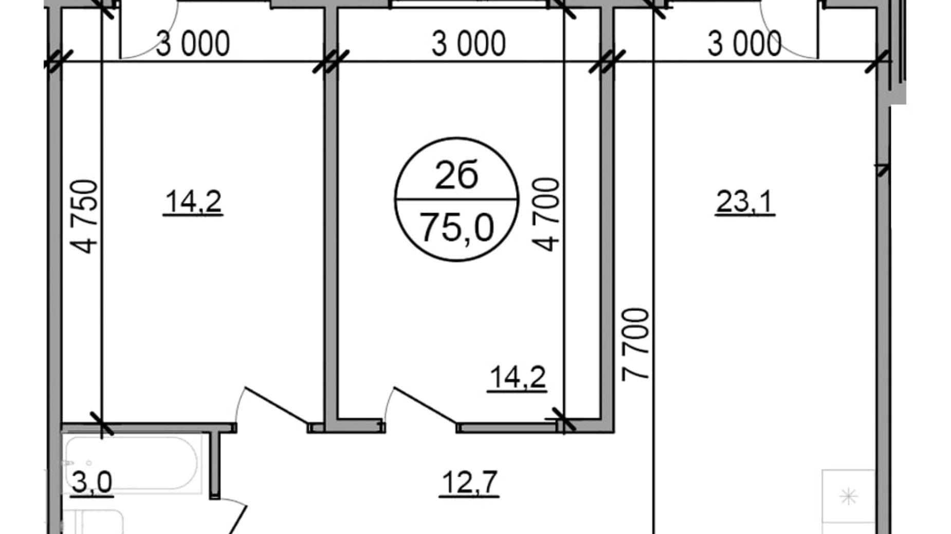 Планування 2-кімнатної квартири в ЖК Парксайд 75 м², фото 700611