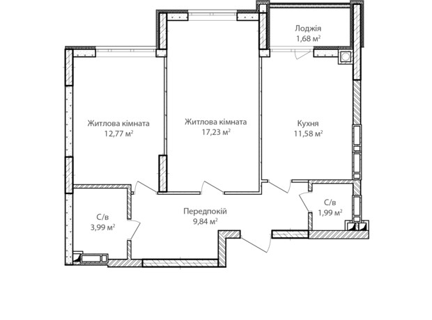 ЖК Синергія Сіті: планування 2-кімнатної квартири 59 м²