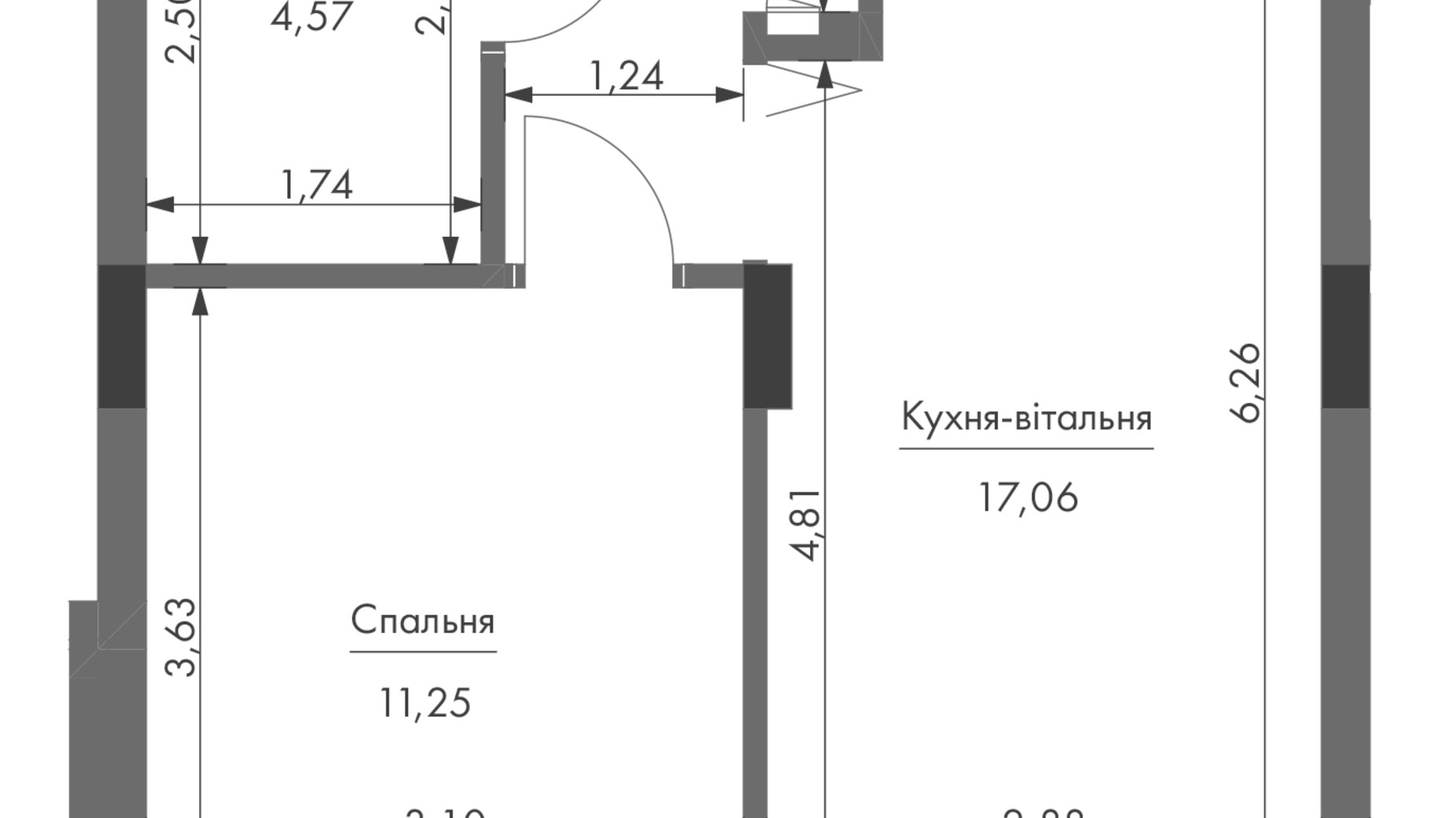 Планировка 1-комнатной квартиры в ЖК Gravity Park 39.07 м², фото 700713