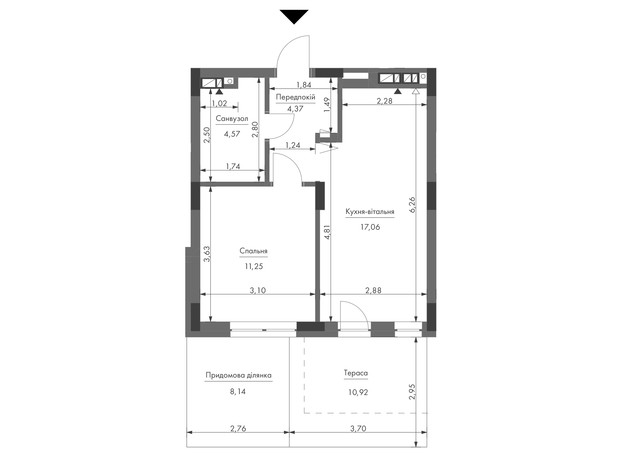 ЖК Gravity Park: планировка 1-комнатной квартиры 40.52 м²