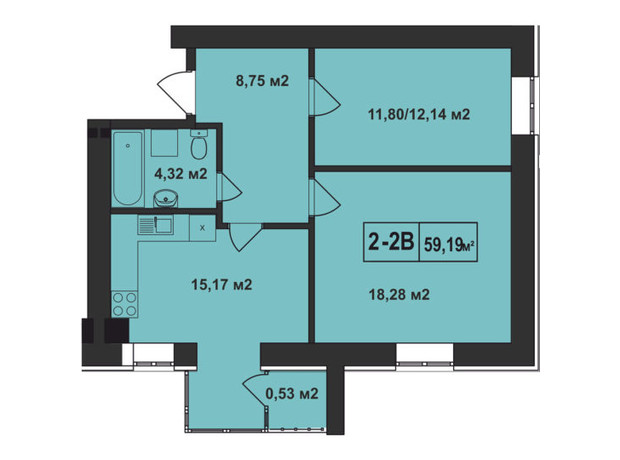 ЖК Покровский: планировка 2-комнатной квартиры 59.19 м²