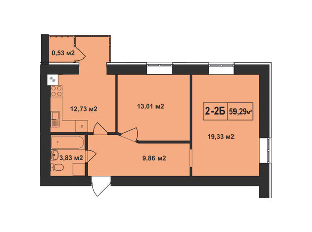 ЖК Покровский: планировка 2-комнатной квартиры 59.29 м²