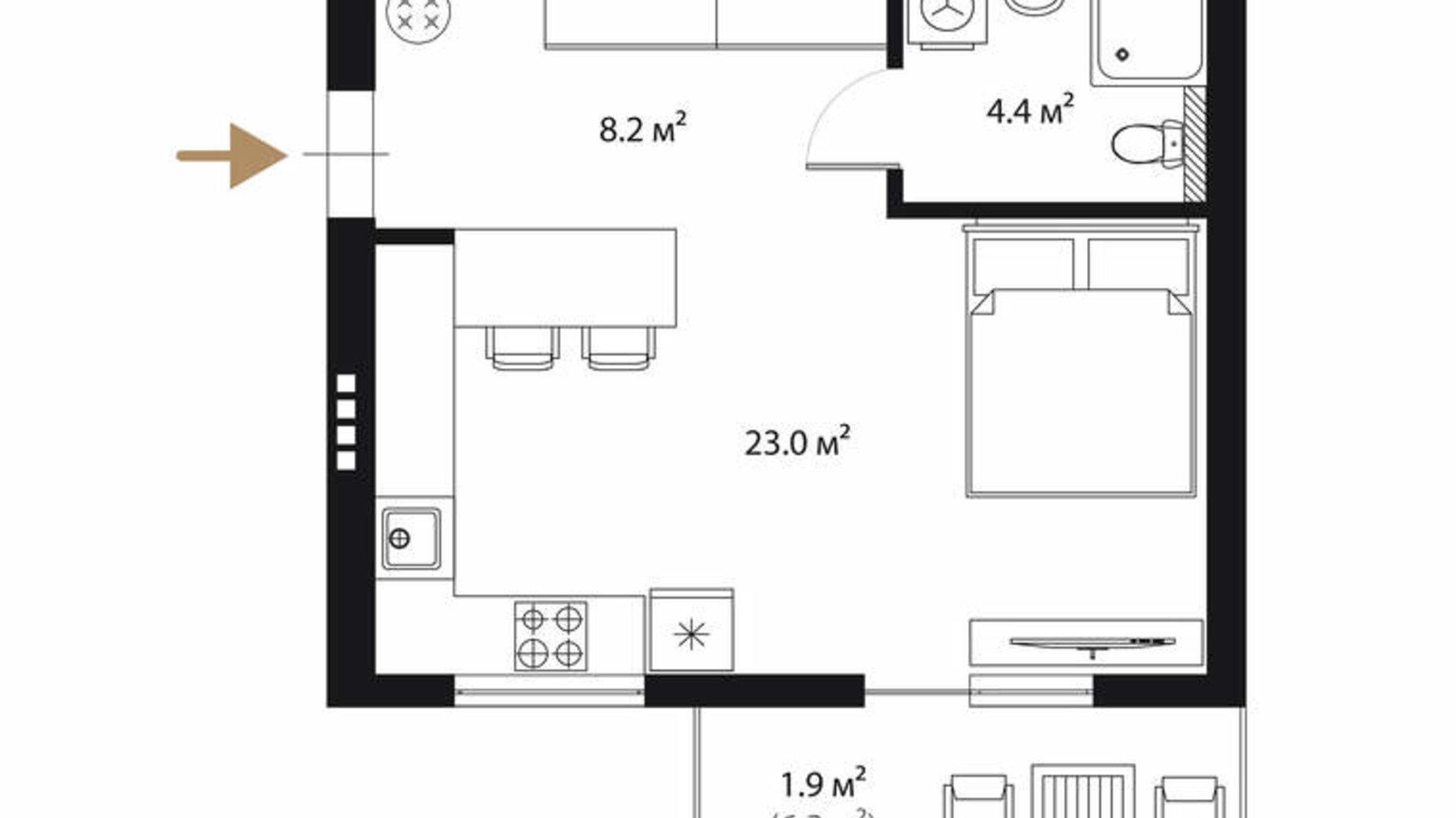 Планировка 1-комнатной квартиры в ЖК Grand Hills 36 м², фото 702107