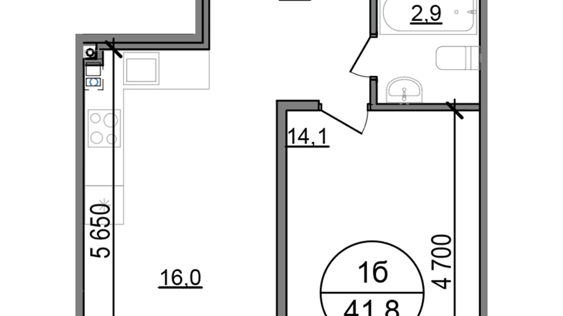 Планировка 1-комнатной квартиры в ЖК Парксайд 41.8 м², фото 702492